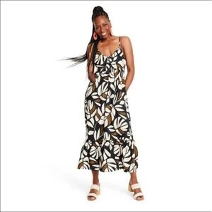 Tabitha Brown‎ x Target Women's Linen Neutral Botanical Print Maxi Dress S